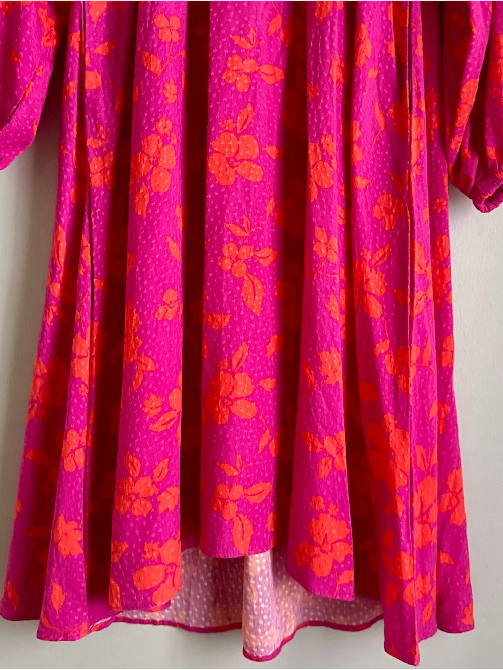 Draper James RSVP Long Sleeve Pink and Orange Floral Cinched Waist Midi Dress - Picture 4 of 8